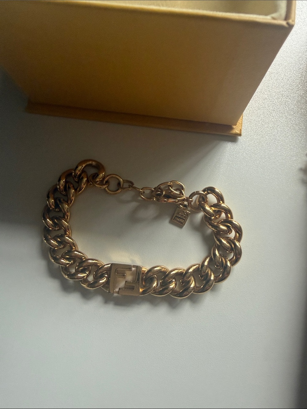 Fendi Gold-Tone Chunky Link Bracelet with FF Logo